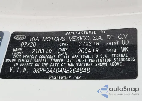2021 Kia Forte Fe from USA, damaged, VIN 3KPF24AD4ME264848